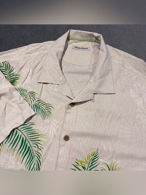 Tommy Bahama Shirt Mens XXL Big White Silk Loop Collar Floral Hawaiian Tropical